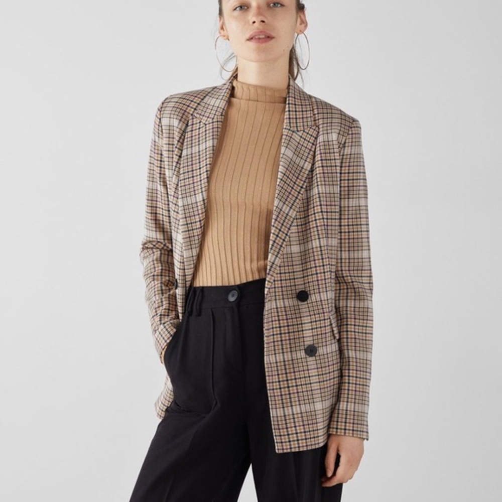 Bershka Plaid Double Breasted Blazer